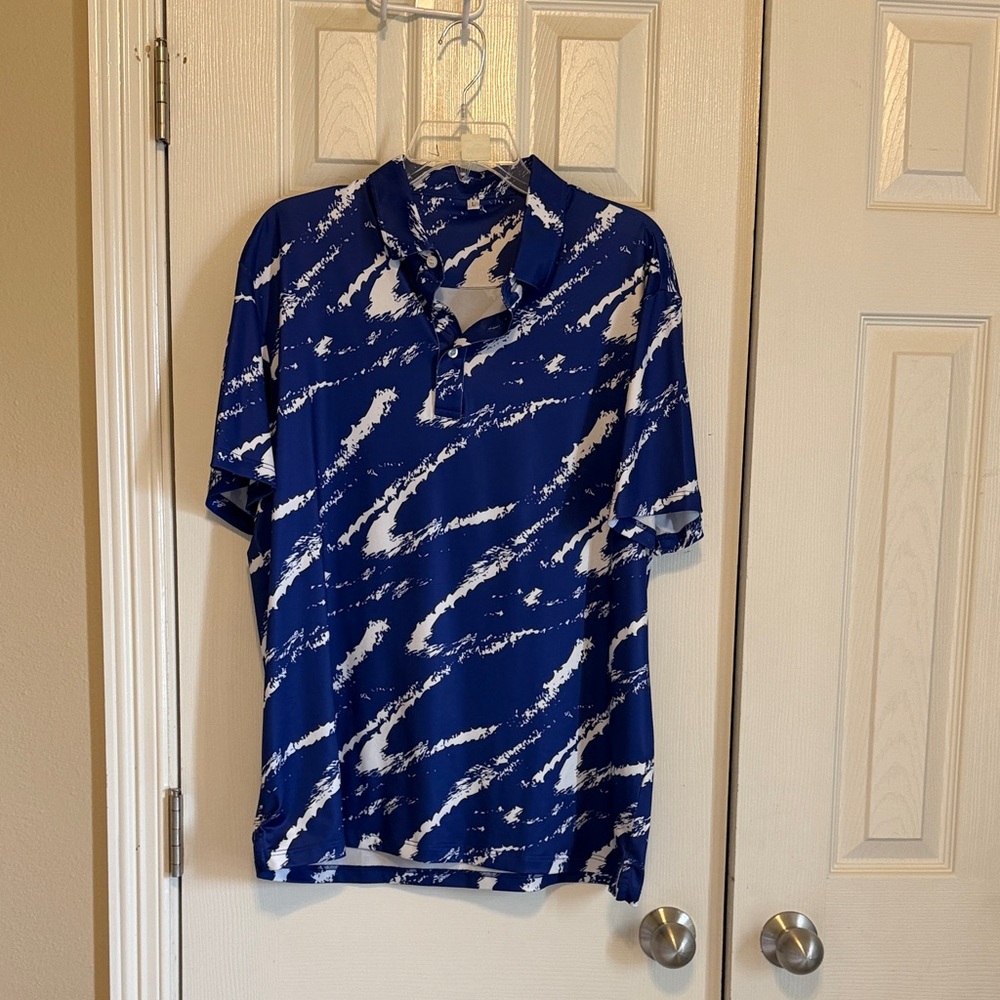 Amazon Blue and White Patterned Men's Polo